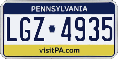 PA license plate LGZ4935