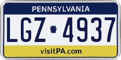 PA license plate LGZ4937