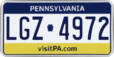 PA license plate LGZ4972