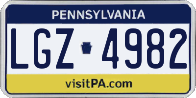 PA license plate LGZ4982