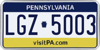 PA license plate LGZ5003
