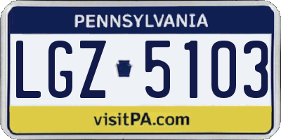 PA license plate LGZ5103