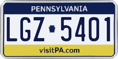 PA license plate LGZ5401