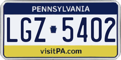 PA license plate LGZ5402