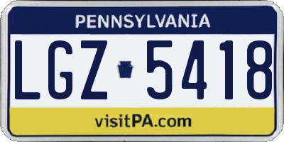 PA license plate LGZ5418