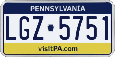 PA license plate LGZ5751