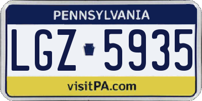 PA license plate LGZ5935