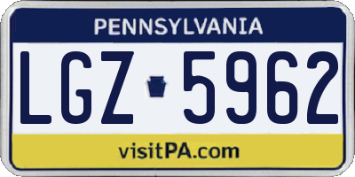 PA license plate LGZ5962