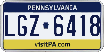 PA license plate LGZ6418
