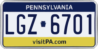 PA license plate LGZ6701