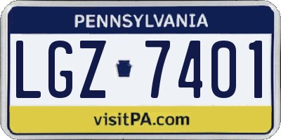 PA license plate LGZ7401