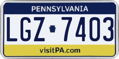 PA license plate LGZ7403