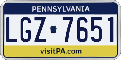 PA license plate LGZ7651