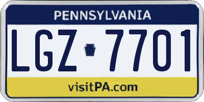 PA license plate LGZ7701