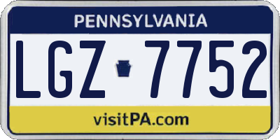 PA license plate LGZ7752