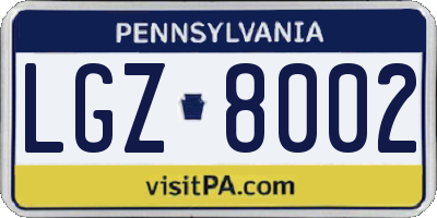 PA license plate LGZ8002