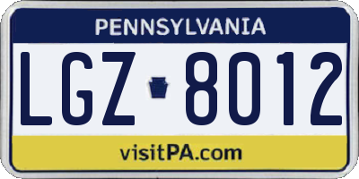 PA license plate LGZ8012