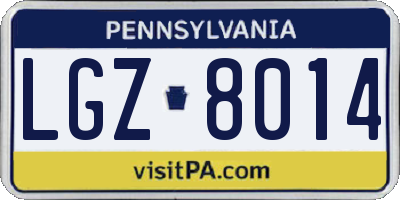 PA license plate LGZ8014