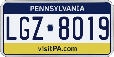 PA license plate LGZ8019