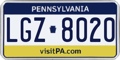 PA license plate LGZ8020