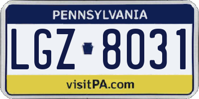 PA license plate LGZ8031
