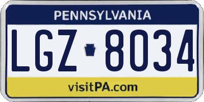 PA license plate LGZ8034