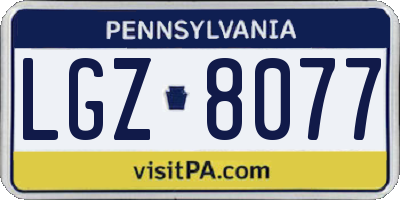 PA license plate LGZ8077