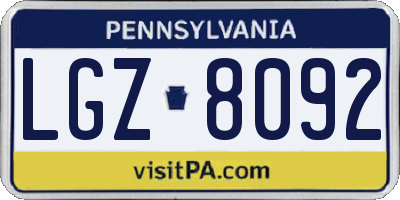 PA license plate LGZ8092