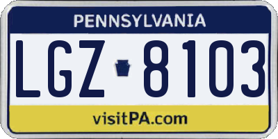 PA license plate LGZ8103