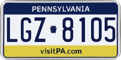 PA license plate LGZ8105