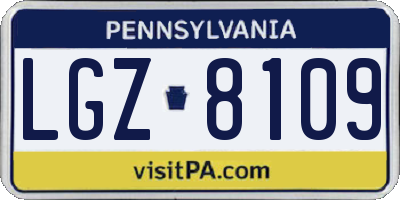 PA license plate LGZ8109