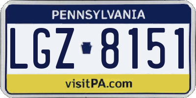 PA license plate LGZ8151