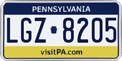 PA license plate LGZ8205