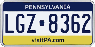 PA license plate LGZ8362