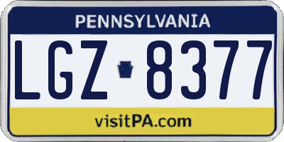 PA license plate LGZ8377
