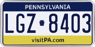 PA license plate LGZ8403