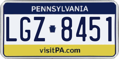 PA license plate LGZ8451