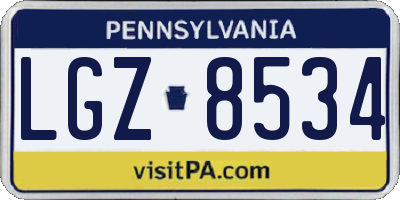 PA license plate LGZ8534