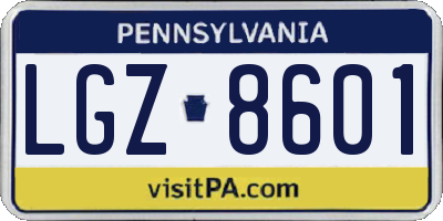 PA license plate LGZ8601