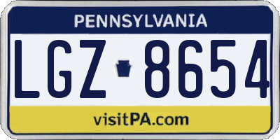 PA license plate LGZ8654