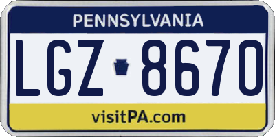 PA license plate LGZ8670