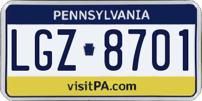 PA license plate LGZ8701