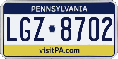 PA license plate LGZ8702