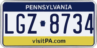 PA license plate LGZ8734