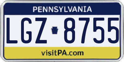 PA license plate LGZ8755