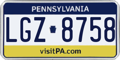 PA license plate LGZ8758