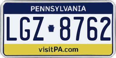 PA license plate LGZ8762