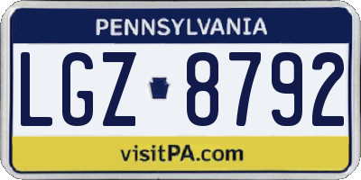 PA license plate LGZ8792