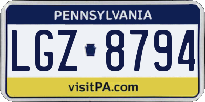 PA license plate LGZ8794