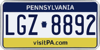 PA license plate LGZ8892